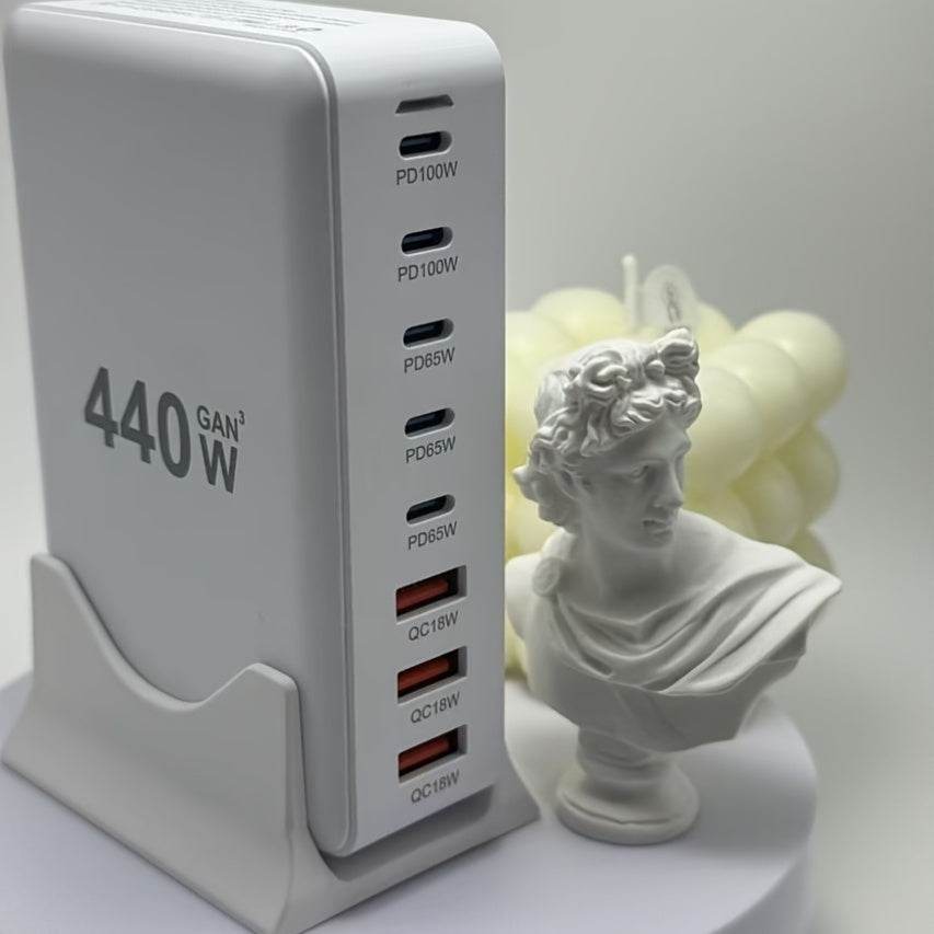 Hub de Încărcare Alb 440W, 8-Port USB C, Adaptor Laptop - Venduqo