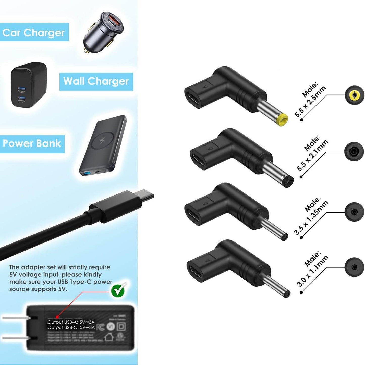 Adaptor USB-C la DC cu Conector Îndreptat de 90 de Grade - Venduqo