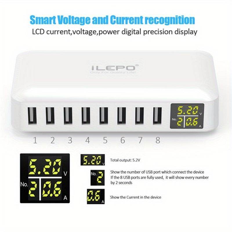 Încărcător Rapid Multi-funcțional cu 8 Porturi 40W - Venduqo