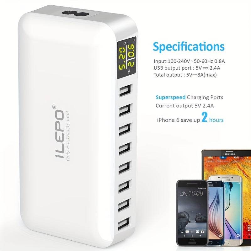 Încărcător Rapid Multi-funcțional cu 8 Porturi 40W - Venduqo