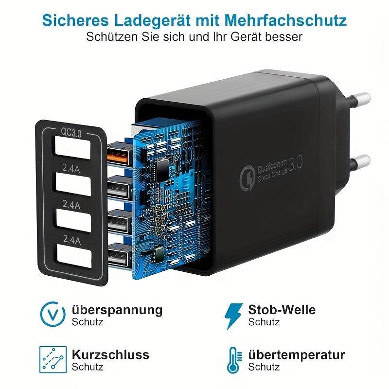 Încărcător Rapid 4USB A cu 4 Porturi QC 3.0 EU pentru Tablete și Laptopuri - Venduqo