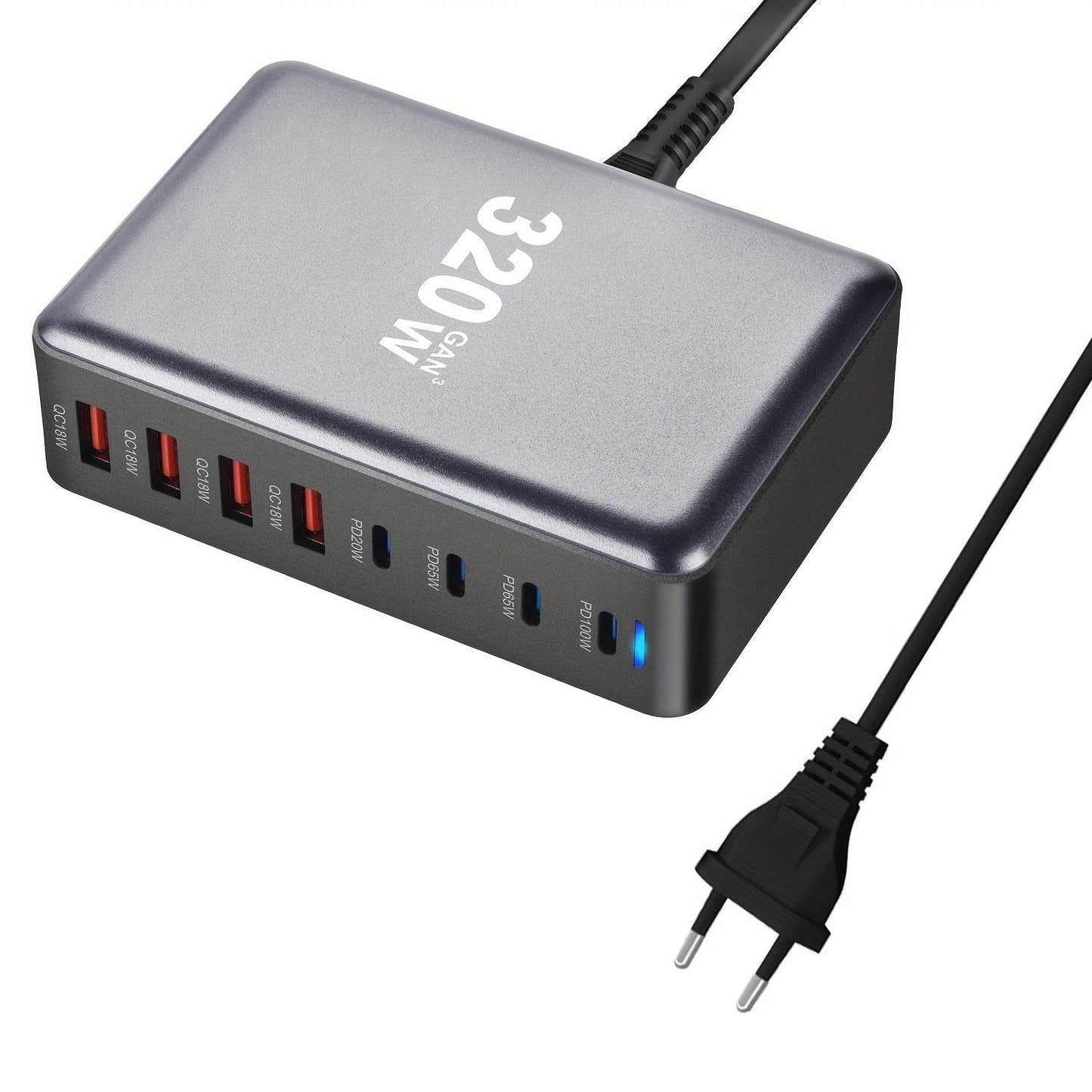 Încărcător PD USB-C 320W GaN III cu 8 Porturi - Venduqo