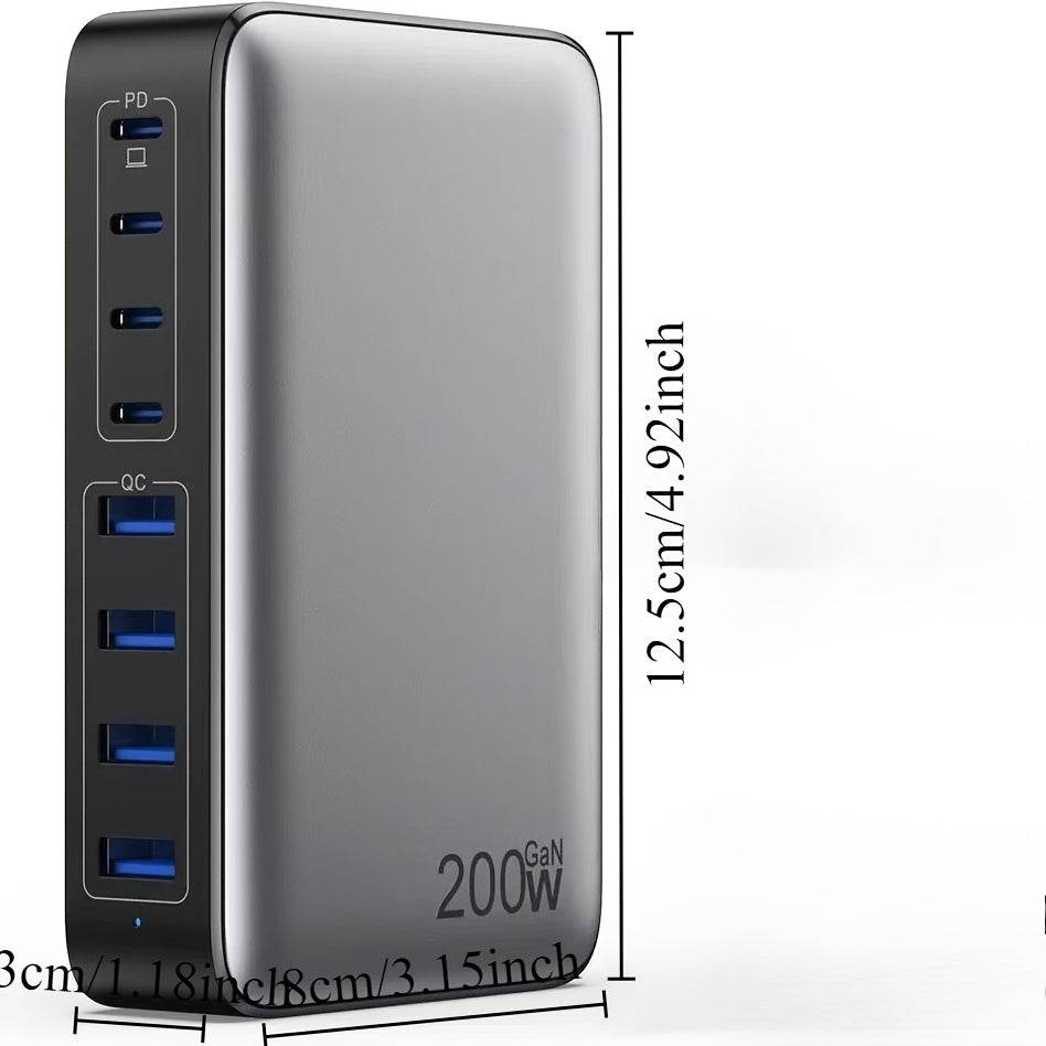 Încărcător Rapid 200W cu Hub USB-C și 8 Porturi - Venduqo