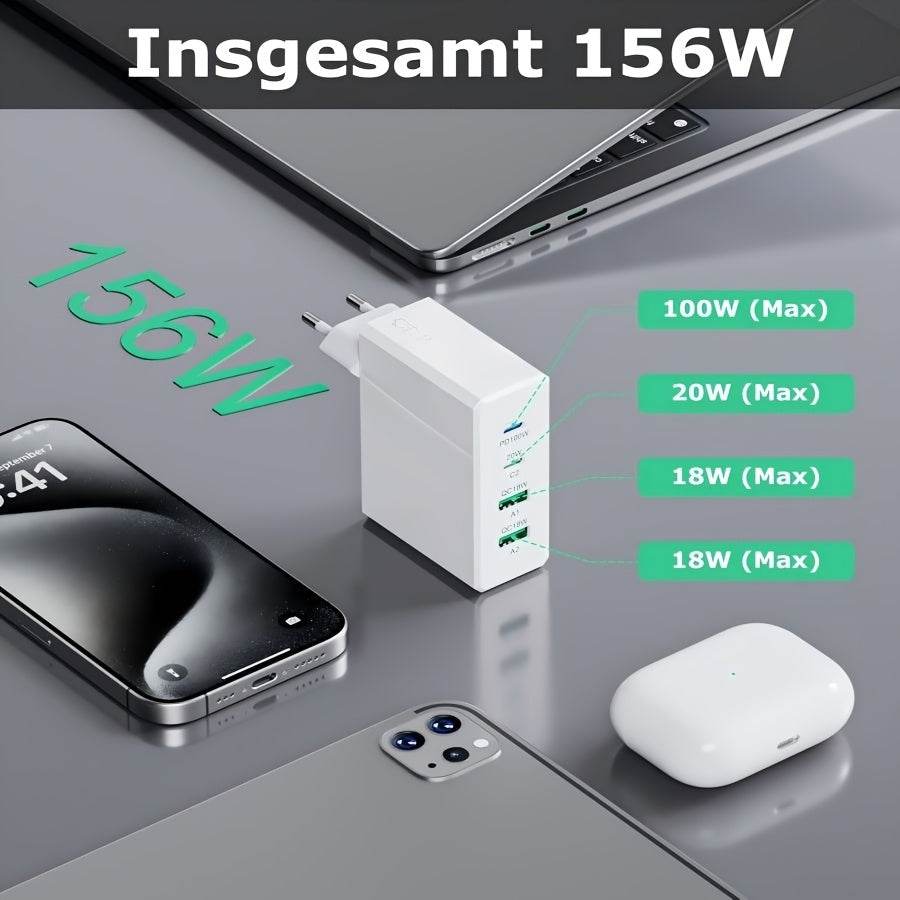 Încărcător Rapid USB C GAN 156W cu 4 Porturi - Venduqo