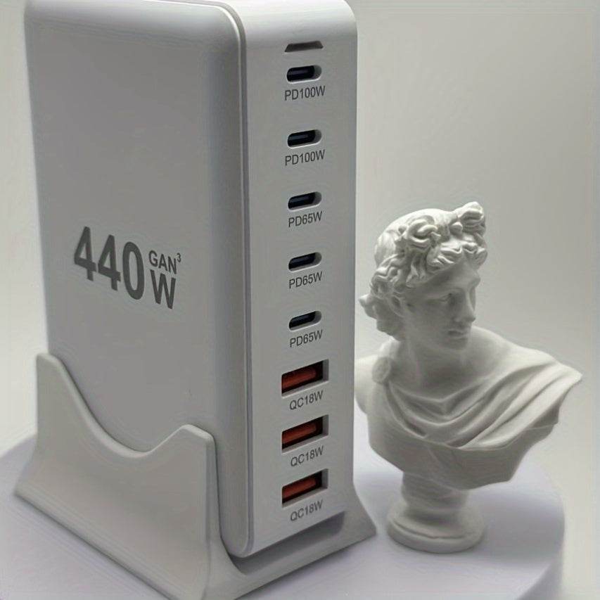 Hub de Încărcare Alb 440W, 8-Port USB C, Adaptor Laptop - Venduqo
