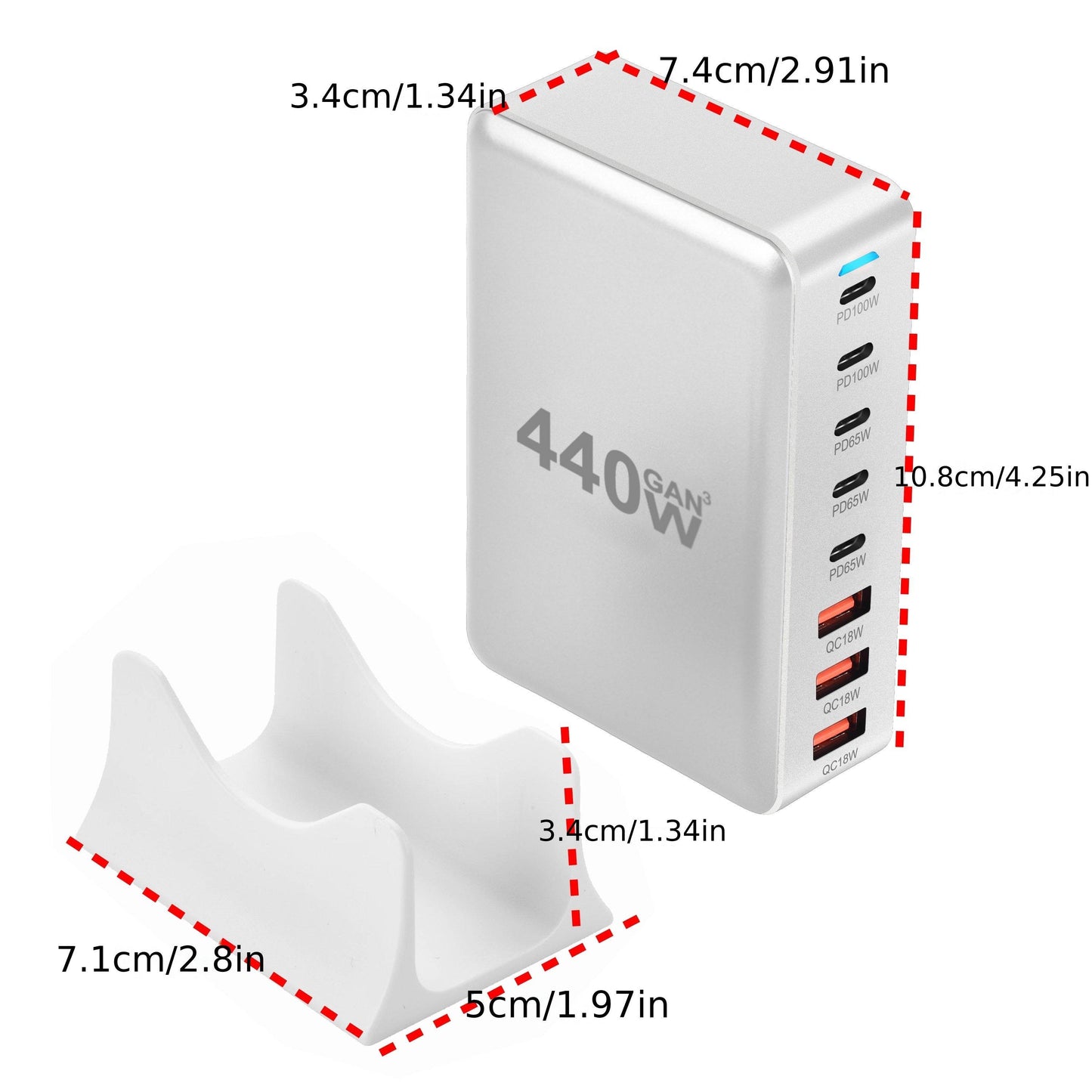 Hub de Încărcare Alb 440W, 8-Port USB C, Adaptor Laptop - Venduqo