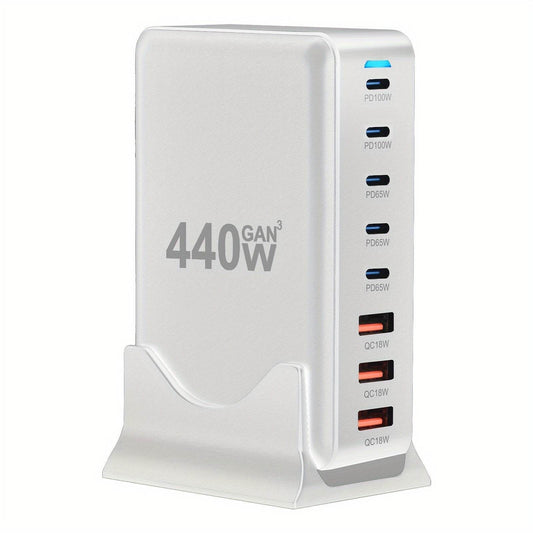 440W White Charging Hub - 8-Port USB-C Laptop Adapter