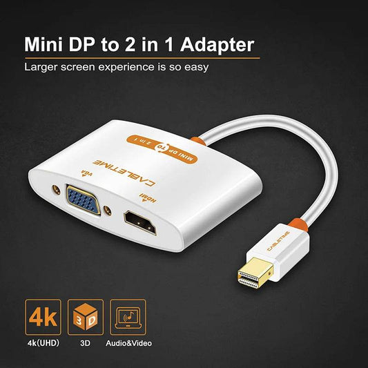CABLETIME Mini DisplayPort to VGA HDMI Adapter 2in1 - Venduqo