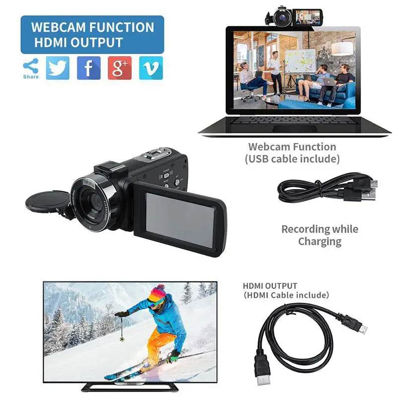 Cameră Video 4K Ultra HD 30MP cu WiFi și Ecran Tactil - Venduqo