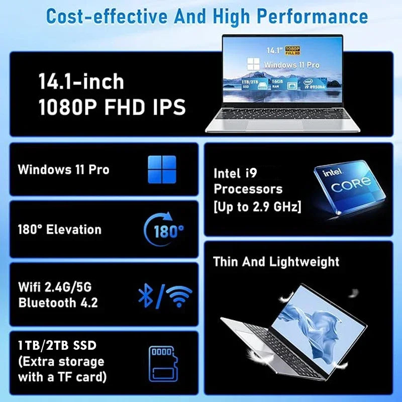 Portable i9 Laptop Notebook with Windows 11 - 14.1"