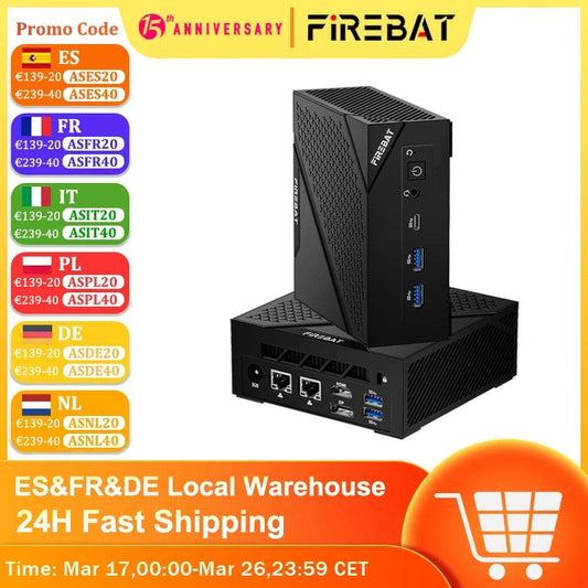 FIREBAT AM02 Mini PC - AMD Ryzen 5 6600H, 16GB RAM, 512GB SSD