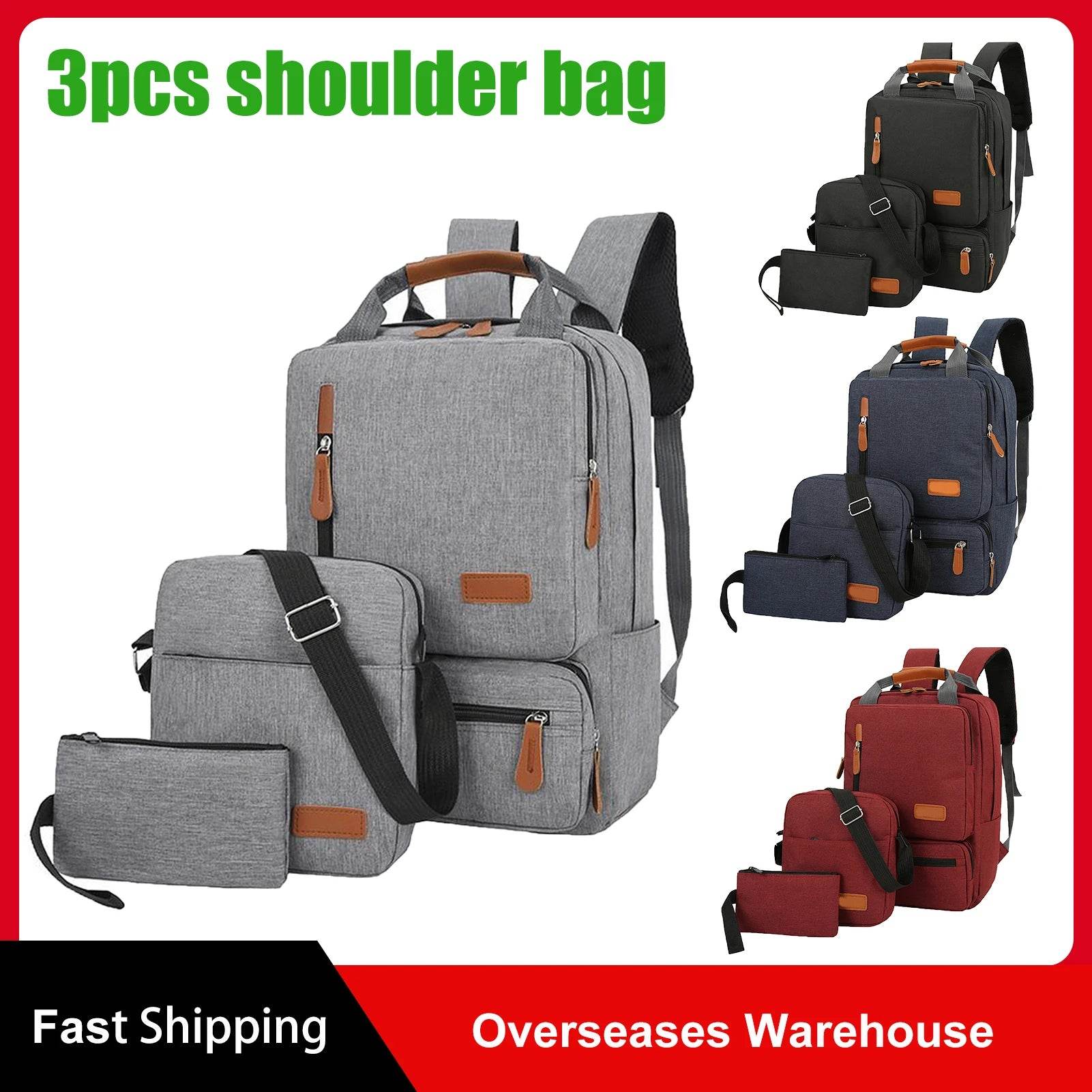 3-Piece Laptop Backpack Set - Backpack, Shoulder Bag & Pouch