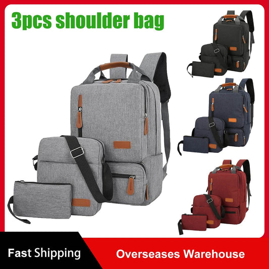 3-Piece Laptop Backpack Set - Backpack, Shoulder Bag & Pouch