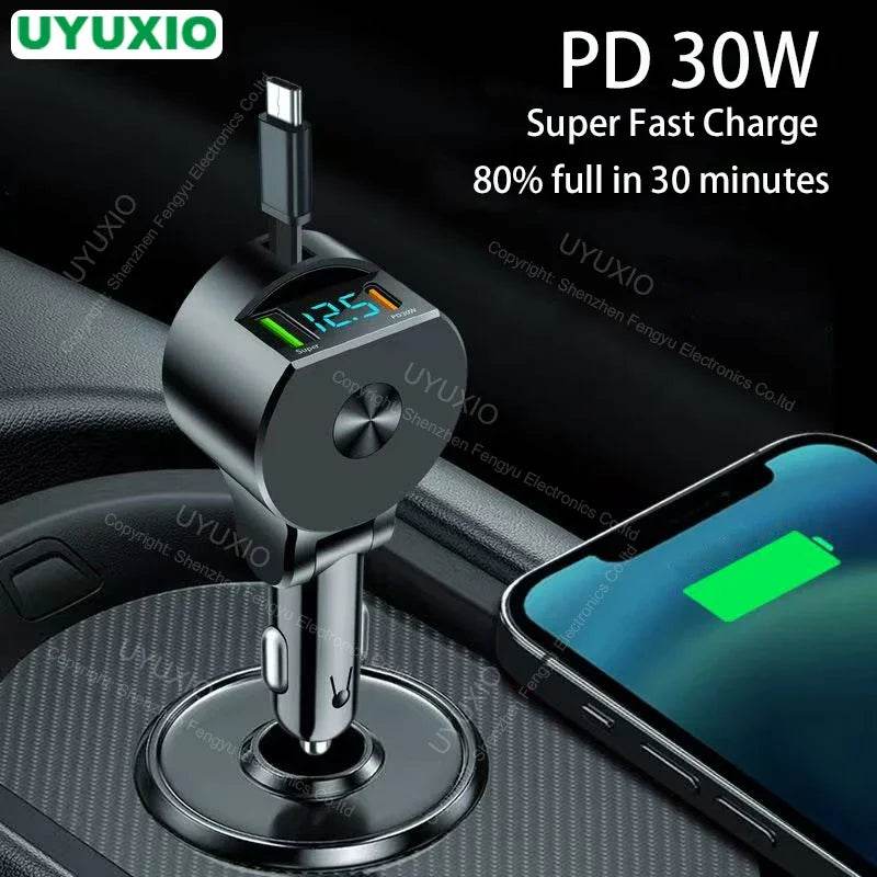 30W Fast Car Charger with USB C PD & Voltage Display