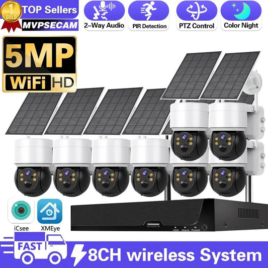 8CH 5MP Wireless NVR Security System with Solar PTZ Camera