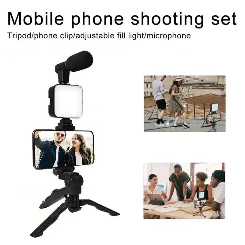 Kit de Vlogging pentru Smartphone BSLIUFANG - Trepied, Microfon & Lumină LED - Venduqo