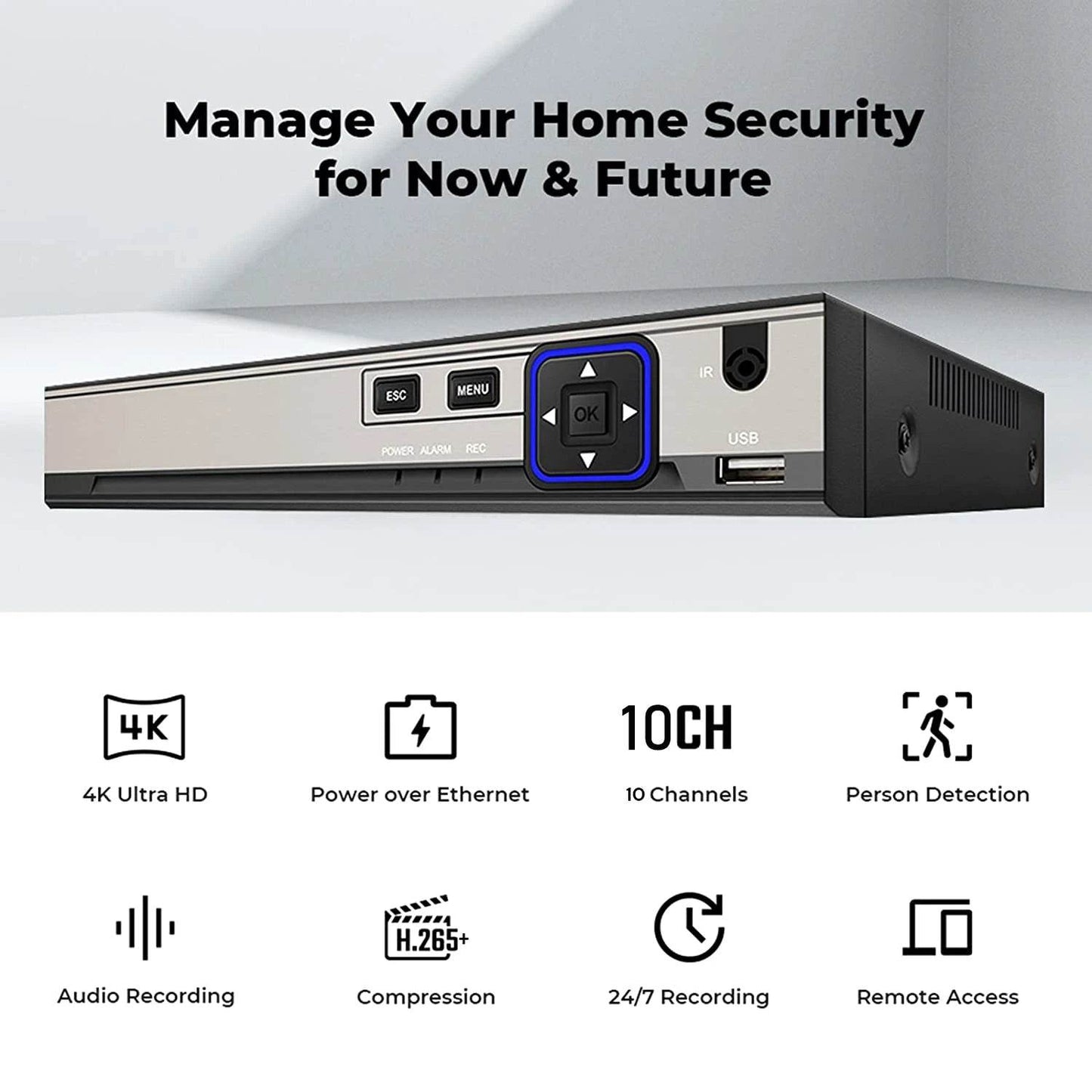 Kit de Supraveghere Gadinan 4K POE cu 10 Canale și Camere Dome Vandalproof - Venduqo