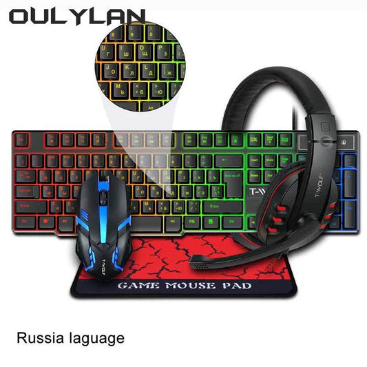 Set Gaming 4 în 1 Oulylan T-WOLF - Tastatură, Mouse, Headset, Mouse Pad - Venduqo