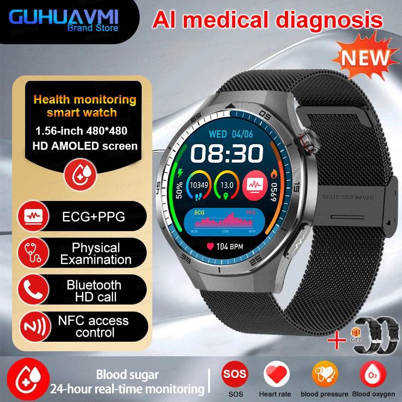 Ceas inteligent medical NFC 2025 cu monitorizare sănătate - Venduqo