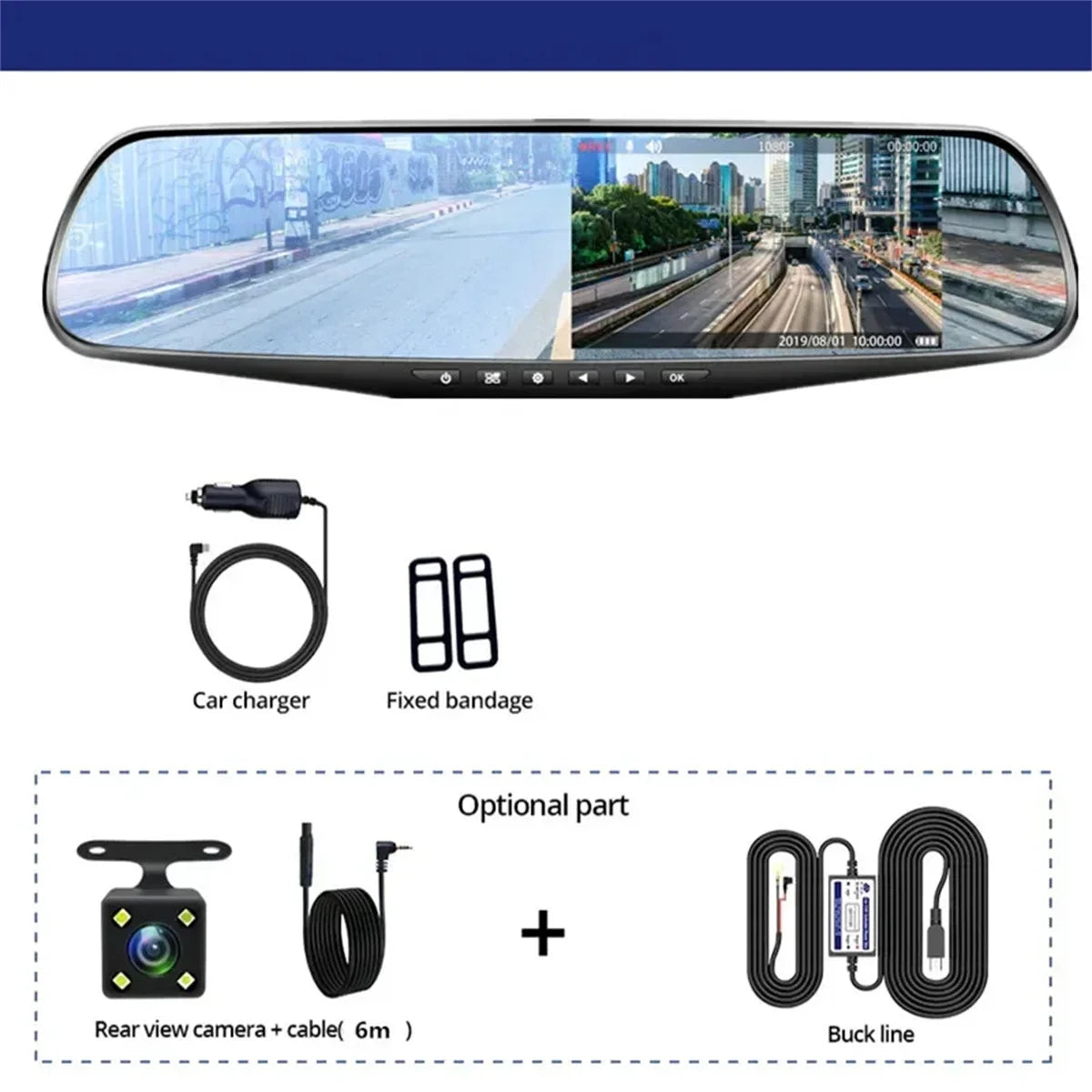 Tigebraver Camera DVR pentru Oglinda Retrovizoare 4.3" 1080P