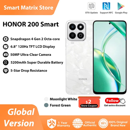 HONOR 200 Global 5G Smartphone - 6.8" Anti-Drop Display