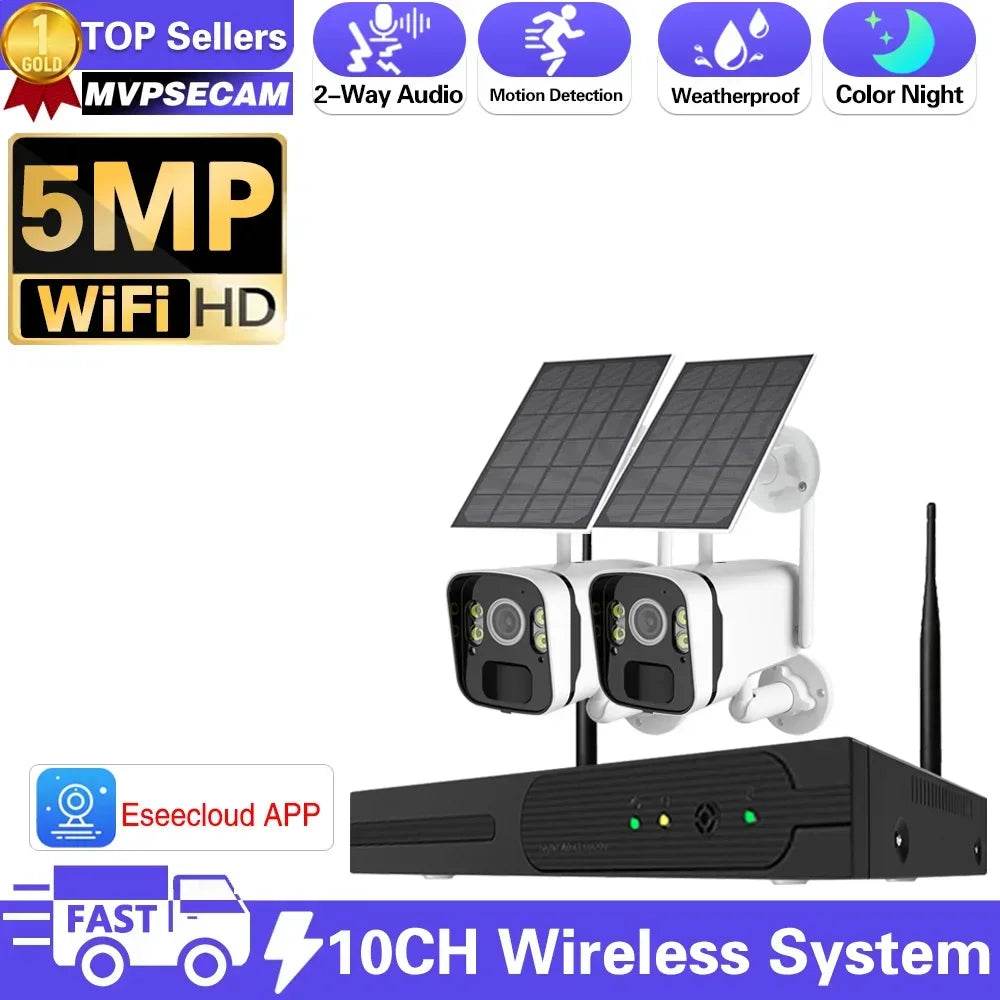 Camera de Supraveghere WiFi Solară 10CH 5MP cu NVR - Venduqo
