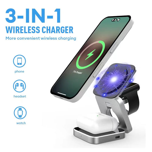 Foldable 3-in-1 Magnetic Wireless Charging Station for iPhone 12-15