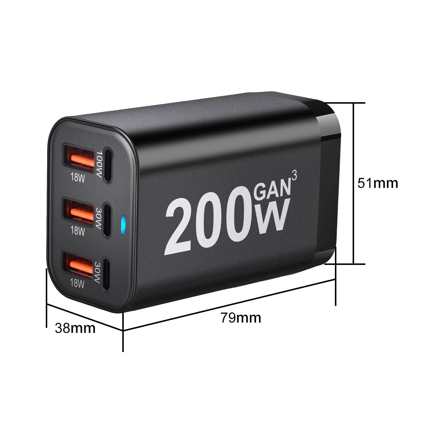 Încărcător rapid USB C 200W cu 6 porturi GaN - Venduqo