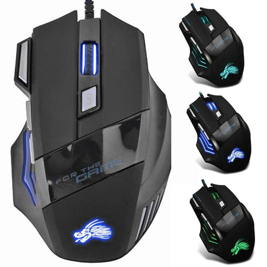 Wired Gaming Mouse with 7-Color LED Lighting - 5500 DPI