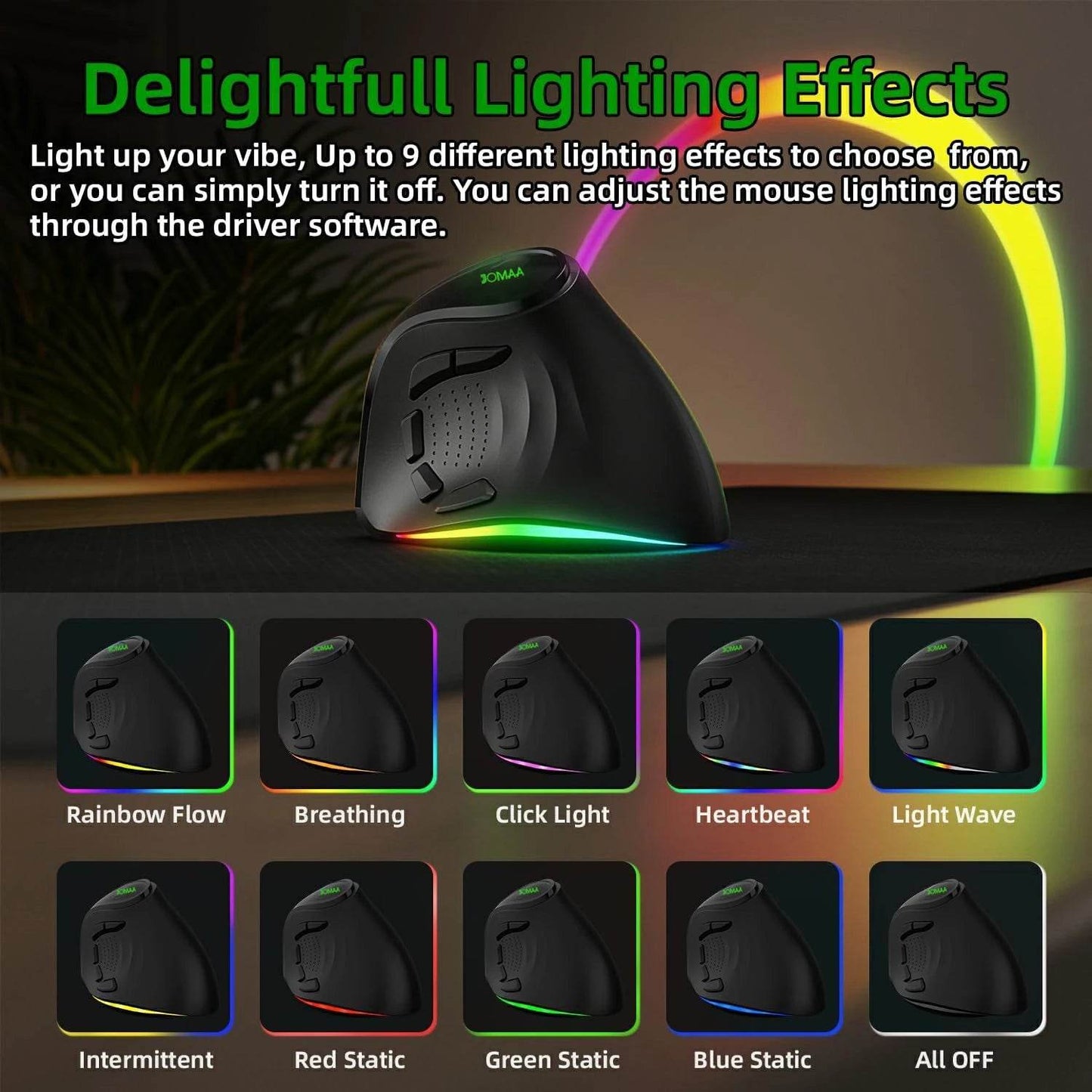 Mouse Vertical Ergonomic Wireless RGB Reîncărcabil Dual Mode - Venduqo