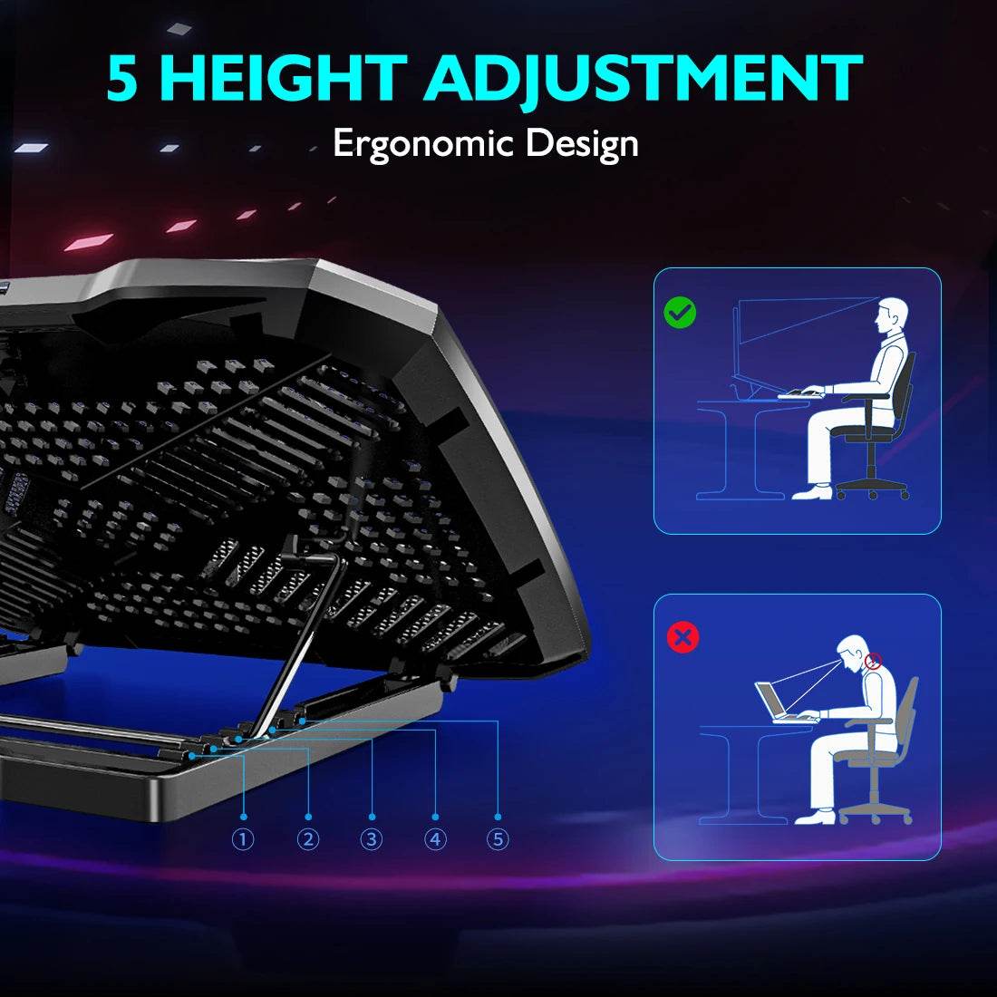 Răcitor Laptop COOLCOLD cu 5 Ventilatoare și Suport pentru Telefon - Venduqo