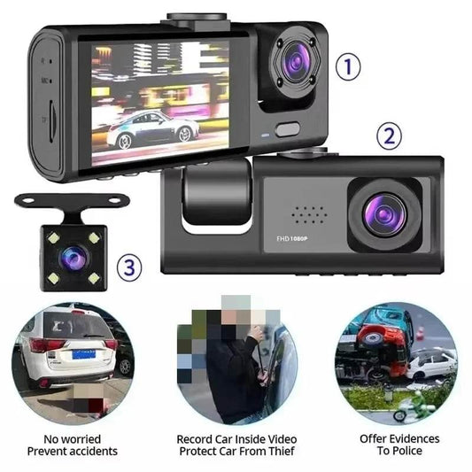 HD 1080P 3-Channel Car DVR Camera with 3 Lenses