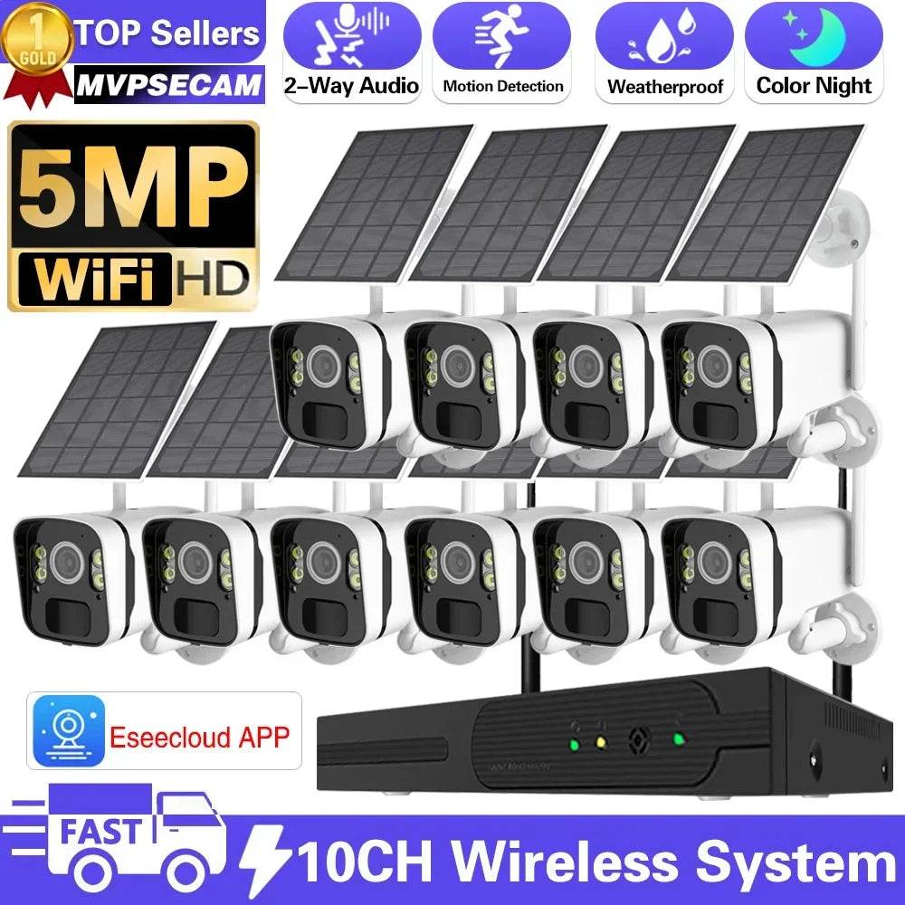 Camera de Supraveghere WiFi Solară 10CH 5MP cu NVR - Venduqo