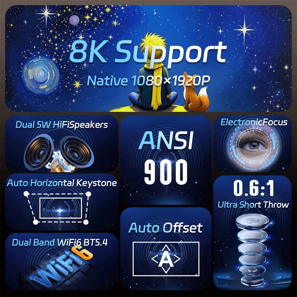 Proiector Ultra Short Throw Velec 8K 4K 1080P 900ANSI - Venduqo