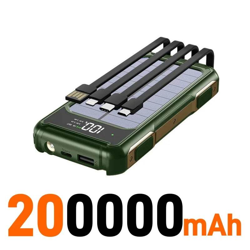 Bancă de putere solară 500000mAh 4 în 1 cu cablu încorporat - Venduqo
