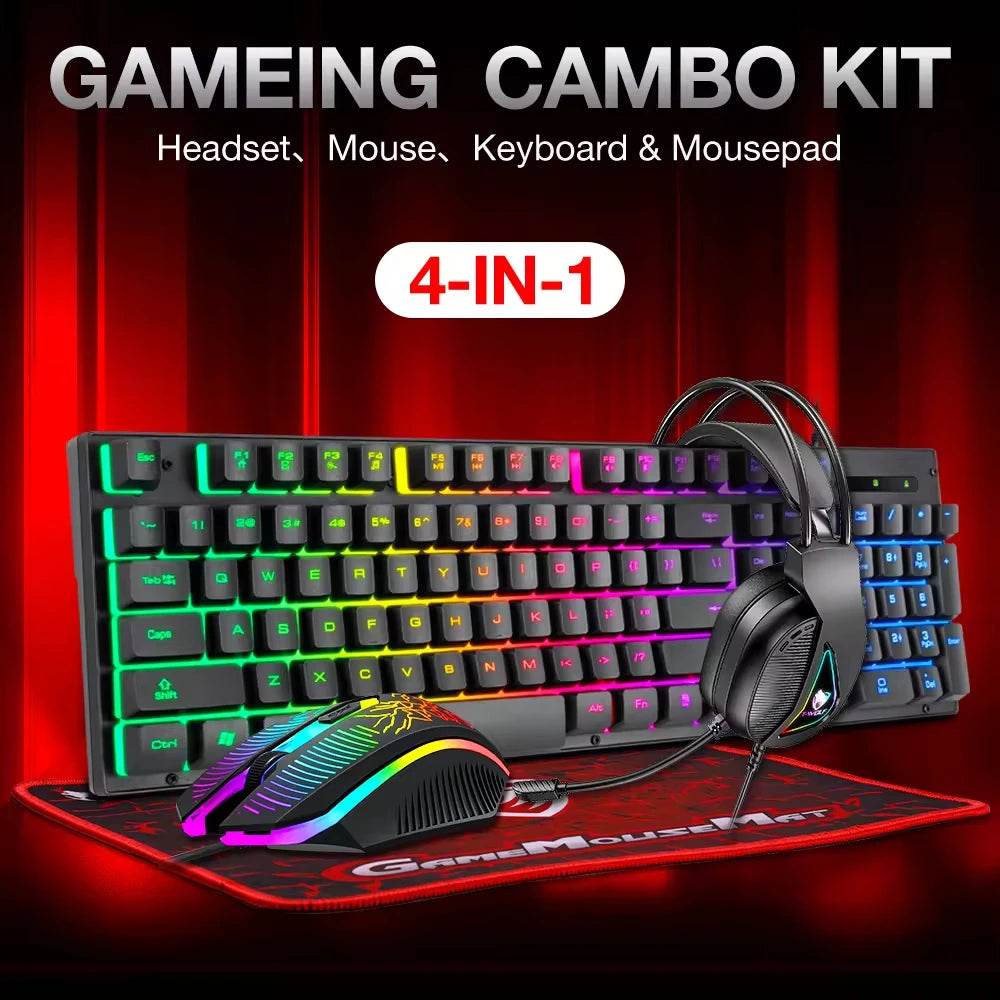 4-in-1 Gaming Set: Headset, Mouse Pad, Mouse & Keyboard