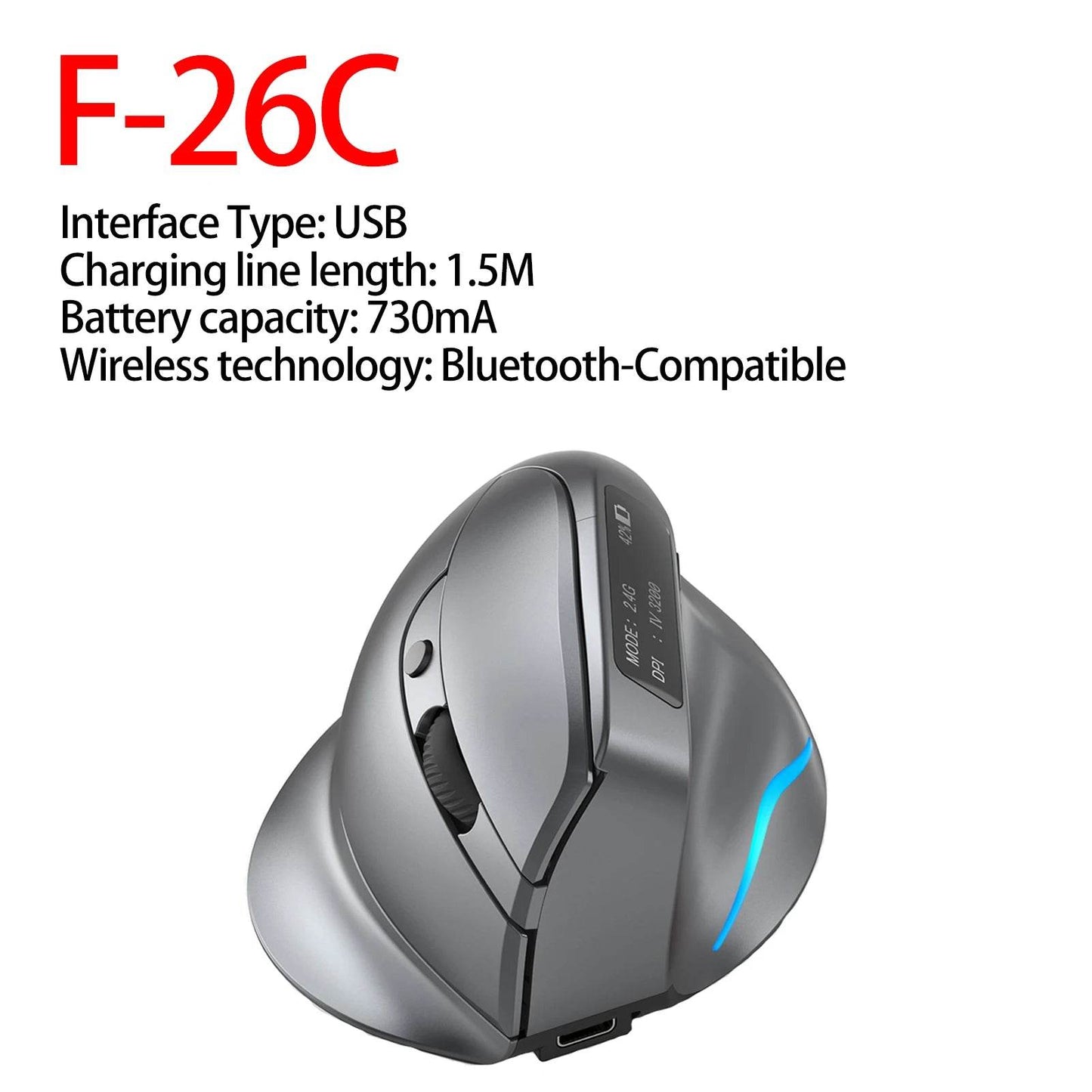 Mouse Vertical Ergonomic F-26C 2.4G Wireless 3200DPI - Venduqo