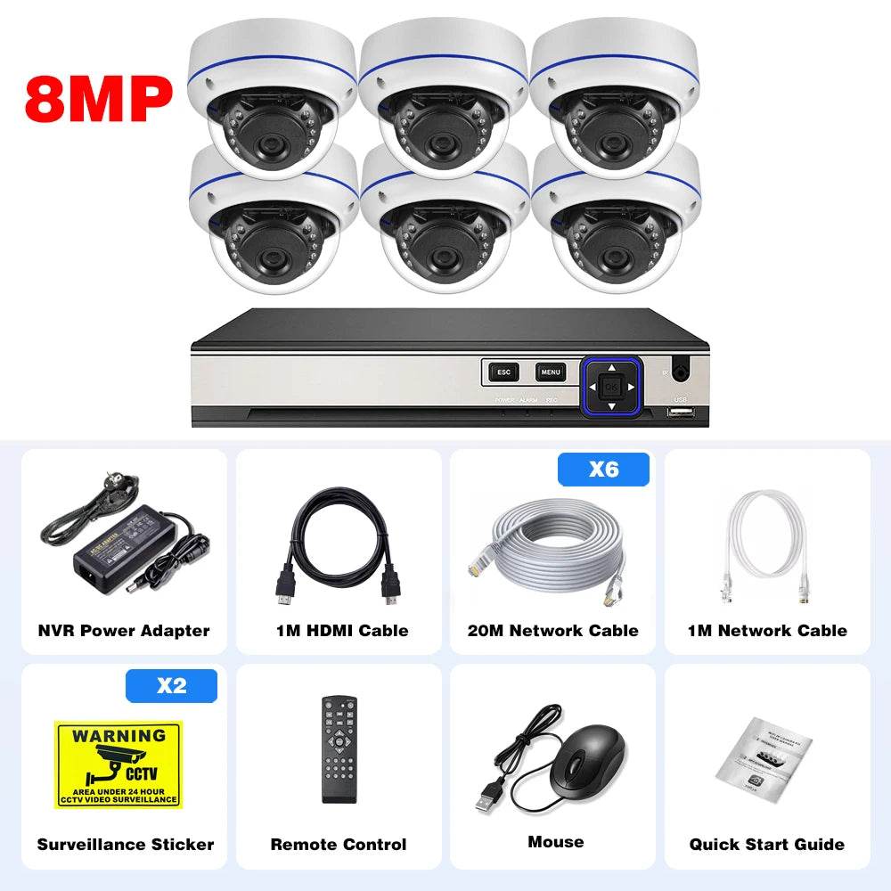 Kit de Supraveghere Gadinan 4K POE cu 10 Canale și Camere Dome Vandalproof - Venduqo