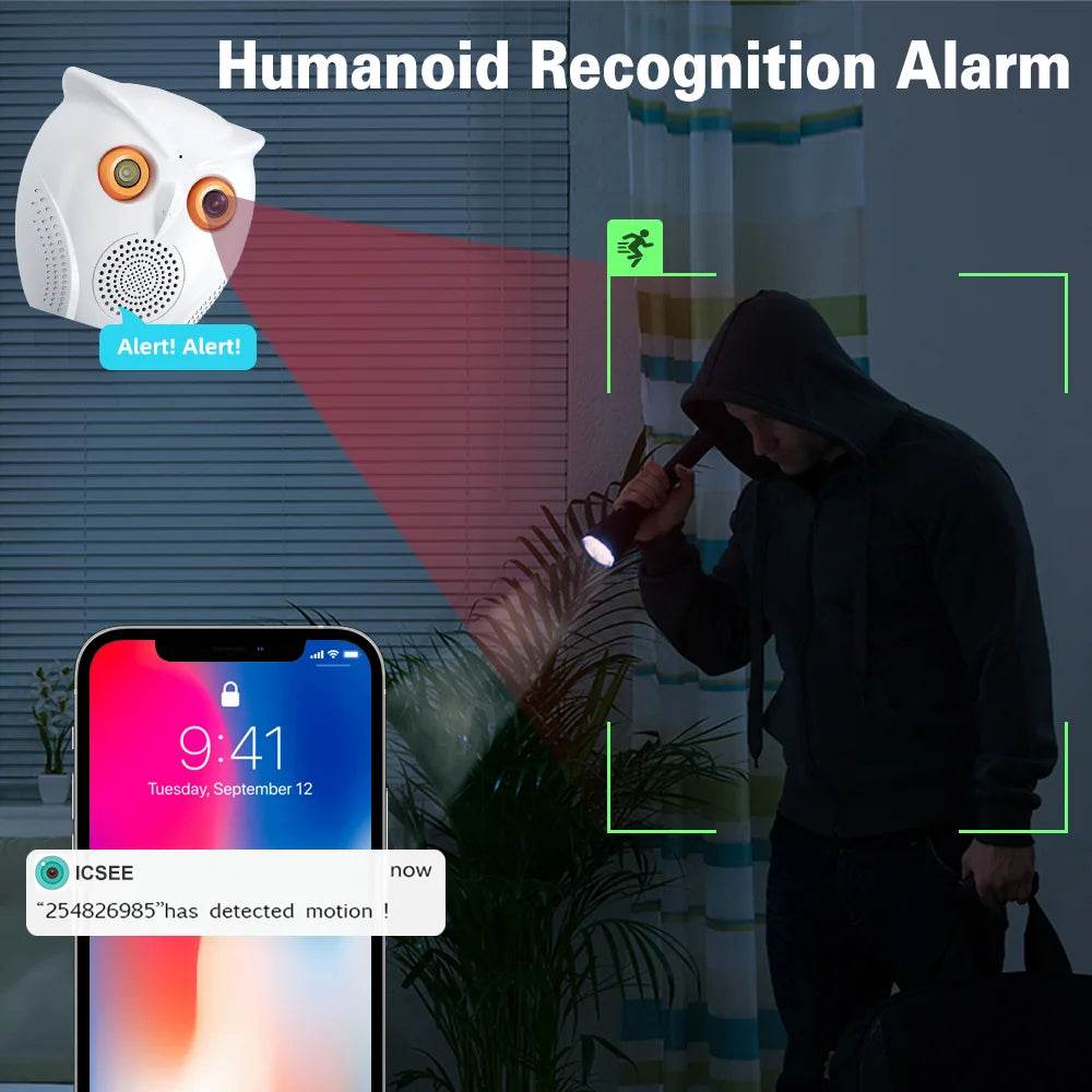 Cameră WiFi ICSEE în formă de bufniță 2K 5MP - Venduqo