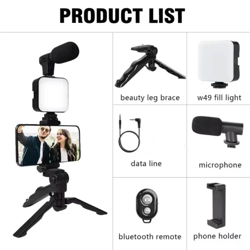 Kit de Vlogging pentru Smartphone BSLIUFANG - Trepied, Microfon & Lumină LED - Venduqo