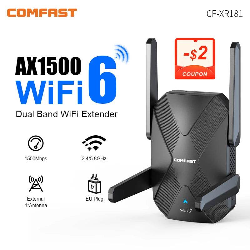 Repetitor Wifi 6 AX1500 cu 4 Antene - Extensor Sinal 5GHz - Venduqo