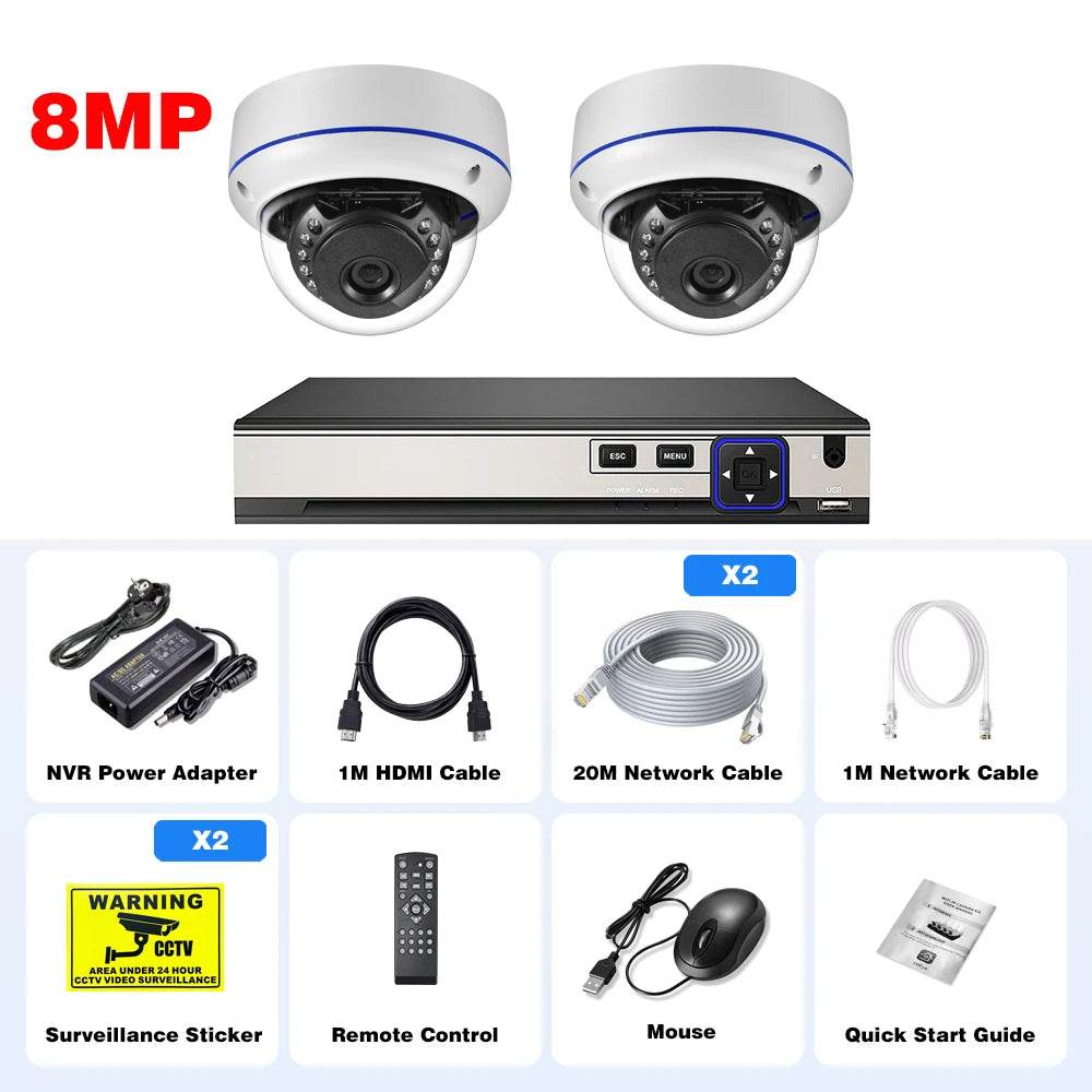Kit de Supraveghere Gadinan 4K POE cu 10 Canale și Camere Dome Vandalproof - Venduqo