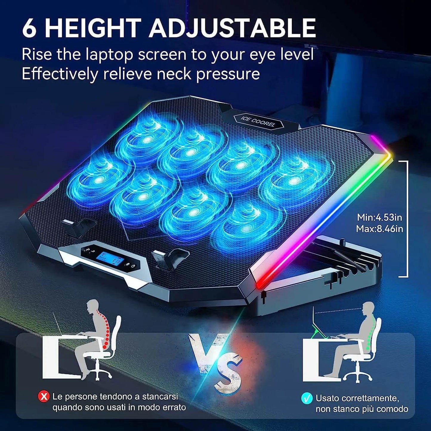 Pad de Răcire pentru Laptop de Gaming cu 8 Ventilatoare RGB - Venduqo