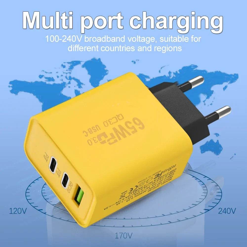 Încărcător 65W cu 3 Porturi USB PD - Încărcare Rapidă - Venduqo