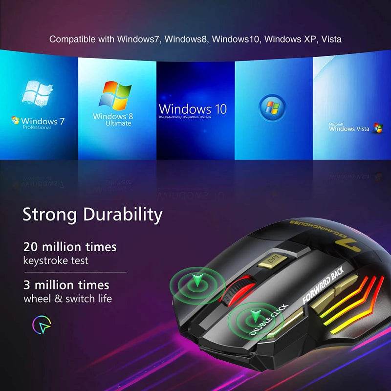 Mouse Wireless Reîncărcabil Gaming Ergonomic cu RGB - Venduqo