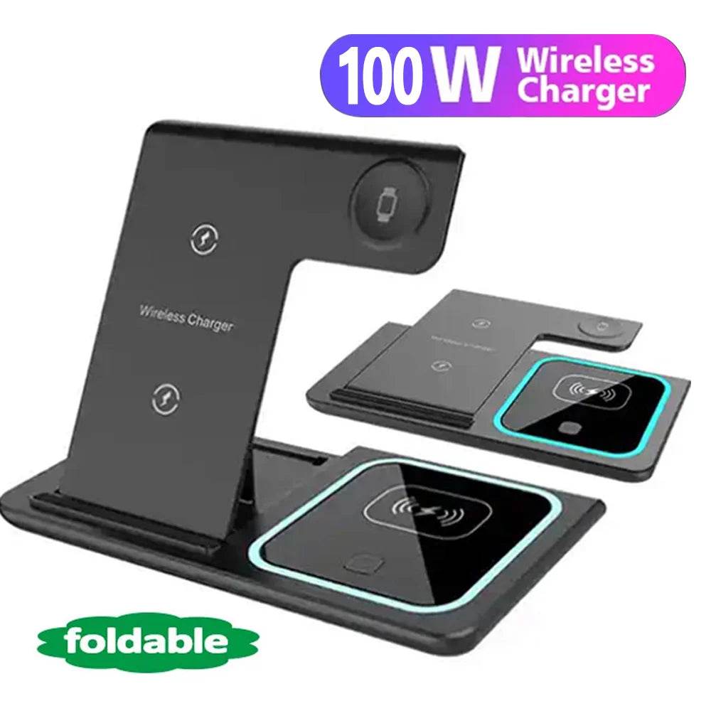 3 in 1 Wireless Charging Station with LED for iPhone & Apple Watch
