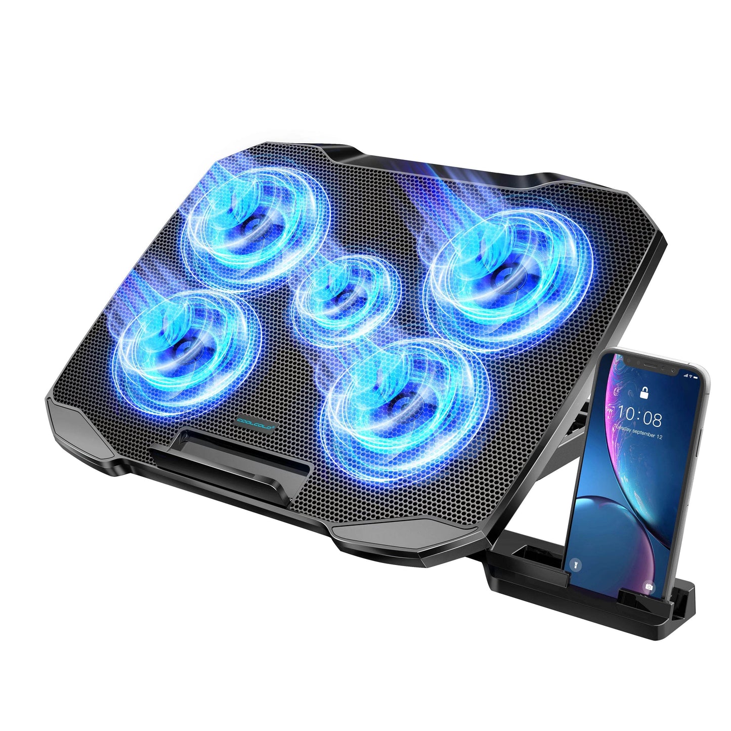 Răcitor Laptop COOLCOLD cu 5 Ventilatoare și Suport pentru Telefon - Venduqo
