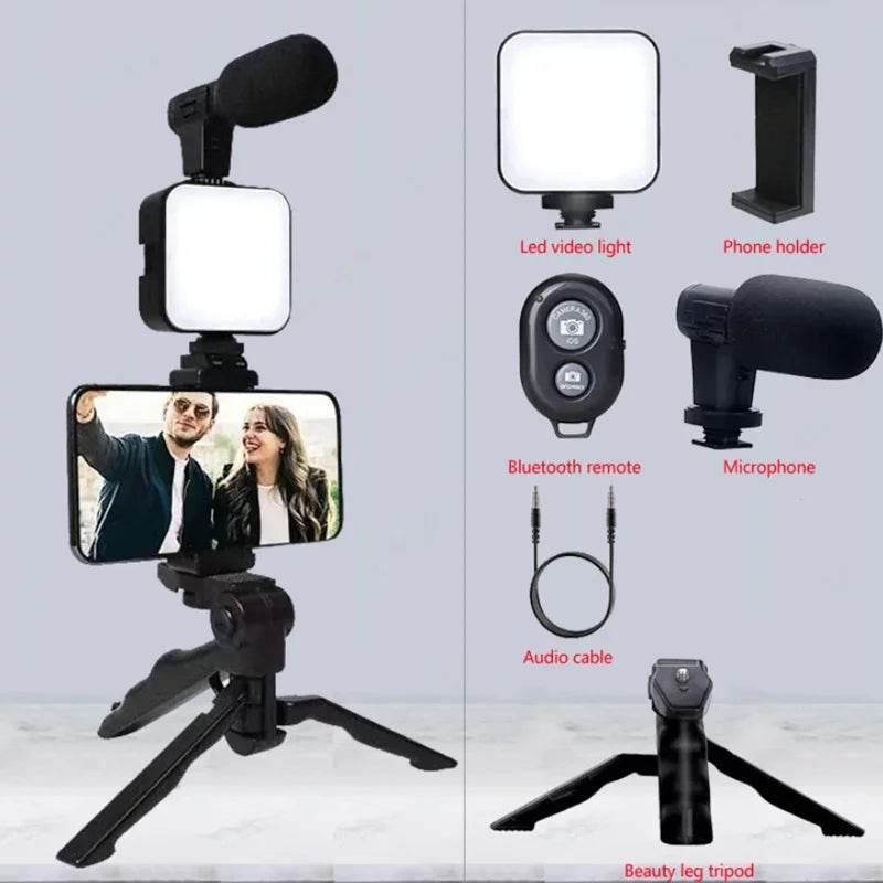 Kit de Vlogging pentru Smartphone BSLIUFANG - Trepied, Microfon & Lumină LED - Venduqo