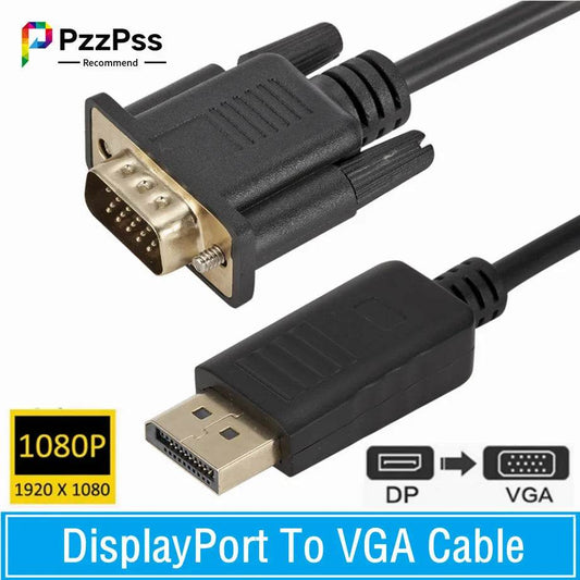 PzzPss 1.8m DisplayPort to VGA Adapter - 1080P HD Quality