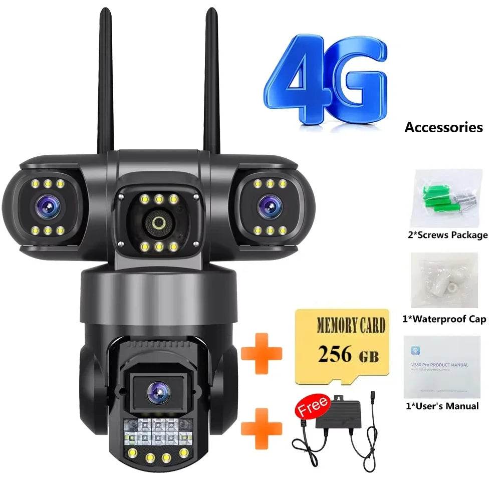 Cameră de Supraveghere Wireless 3 Lentile - 4G SIM, Noapte Colorată - Venduqo